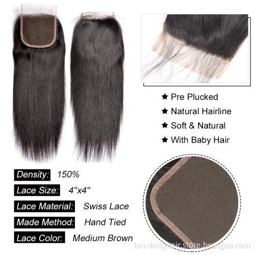 8-26 inch Straight Human Hair Bundles With 4x4 Lace Closures India Hair Bundles with HD Closure 3 Bundles With Closure